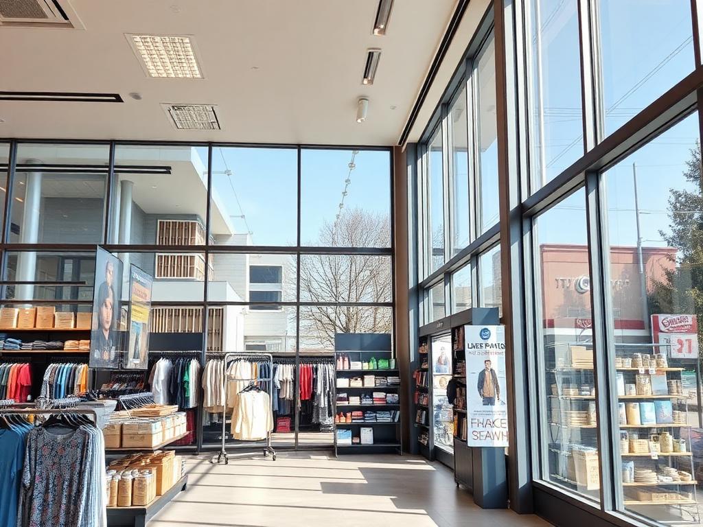 Sunlit commercial interior protected from UV fading